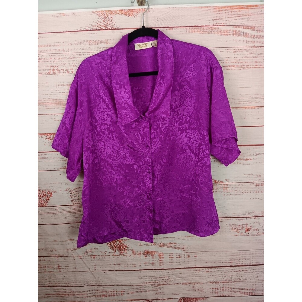 Victoria's Secret Pajama Top Medium Purple short sleeve button down